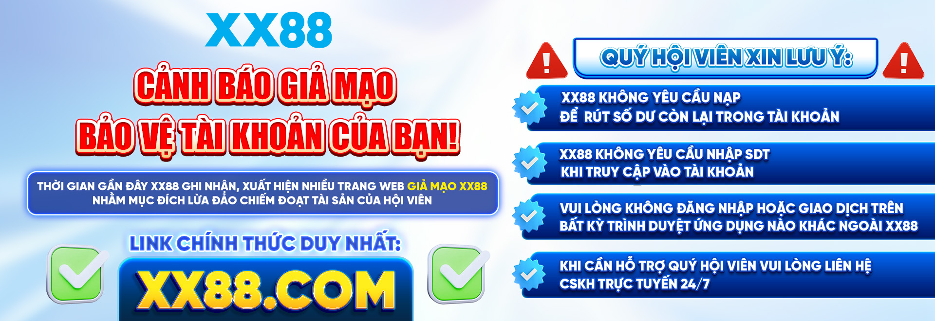Cảnh báo giả mạo XX88